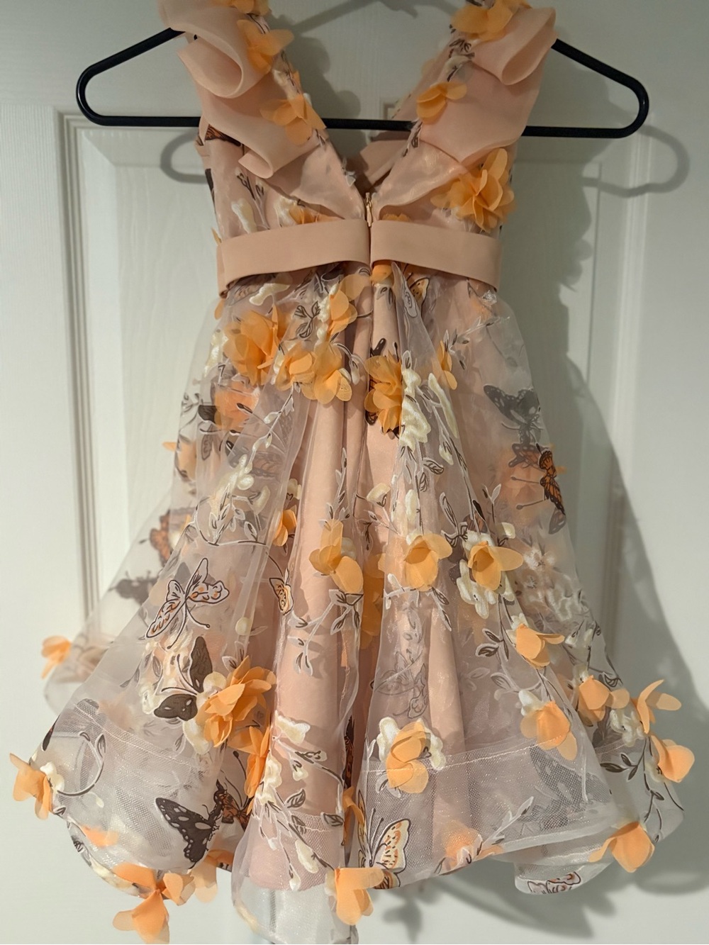 Girls Peach Floral Appliqué Formal Dress with 3D Flowers customized dress